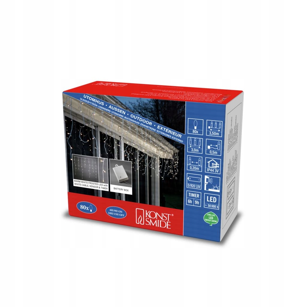 KONSTSMIDE LED Lichtgordijn Buiten IP44 80 Diodes Timer Sensor Wit Snoer