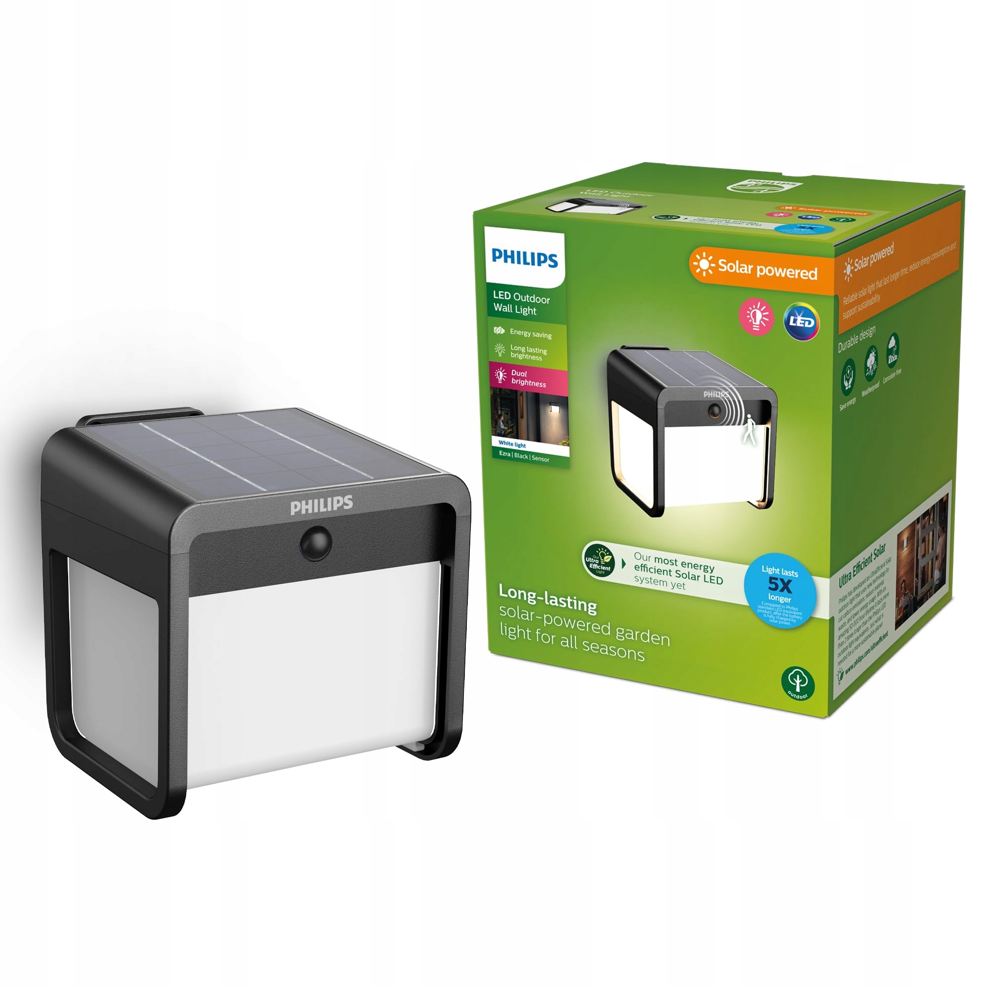 PHILIPS Ezra Solar Wandlamp Bewegingssensor 3000K 250lm Zwart