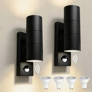 JNR 2x LED Buitenlamp RVS Bewegingssensor Schemersensor Zwart IP54