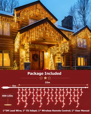 BOWFAR Lichtketting Buiten 15m 600LED Kerstverlichting Balkon — miniatuur 6
