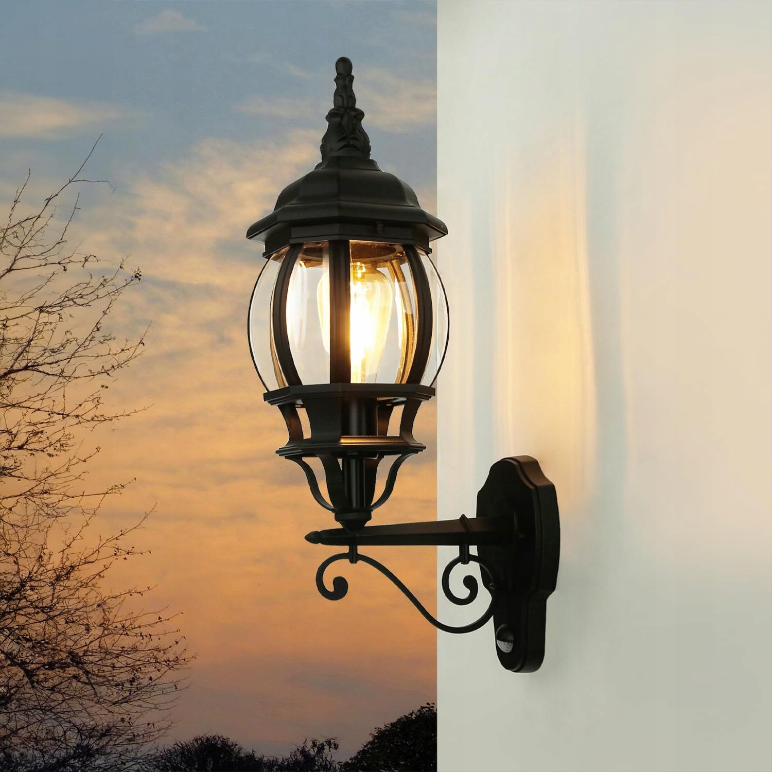 LICHTERLEBNISSE Buitenlamp BREST Bewegingsmelder Glas Aluminium Zwart IP23