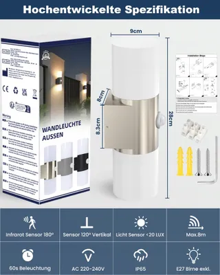 ALLESGUTE Buitenlamp Bewegingsmelder IP65 E27 Excl Lamp — miniatuur 5