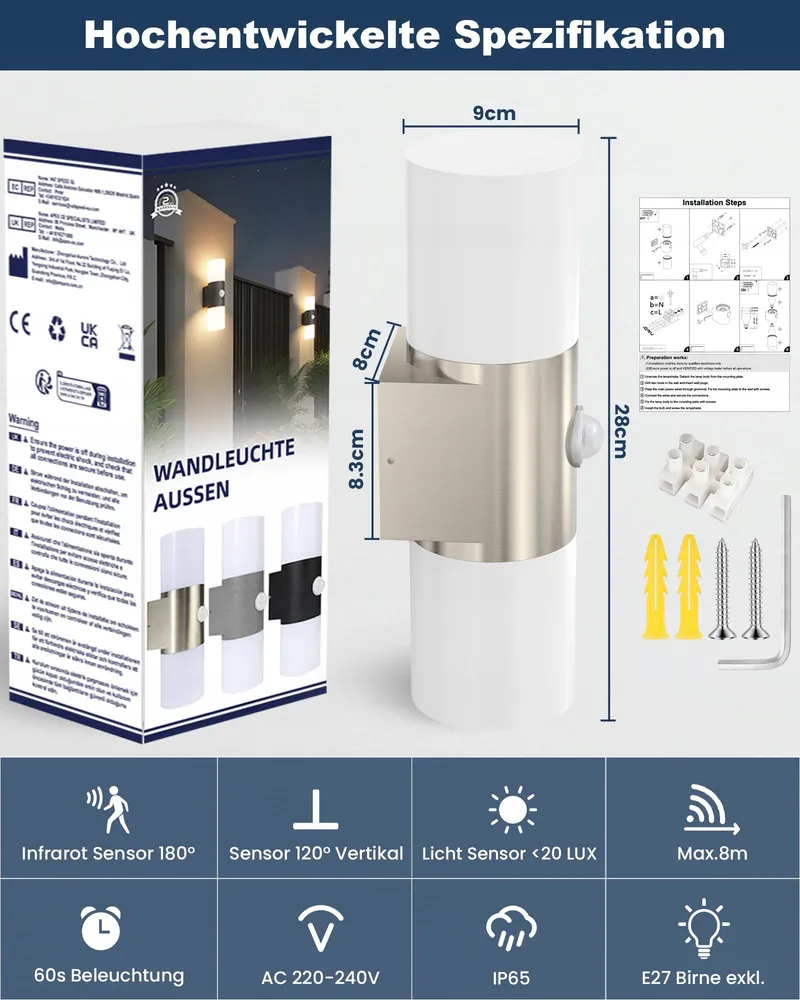 ALLESGUTE Buitenlamp Bewegingsmelder IP65 E27 Excl Lamp — foto 5