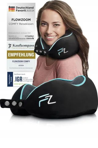 FLOWZOOM Nekkussen Memory Foam Vliegtuig Auto Zwart