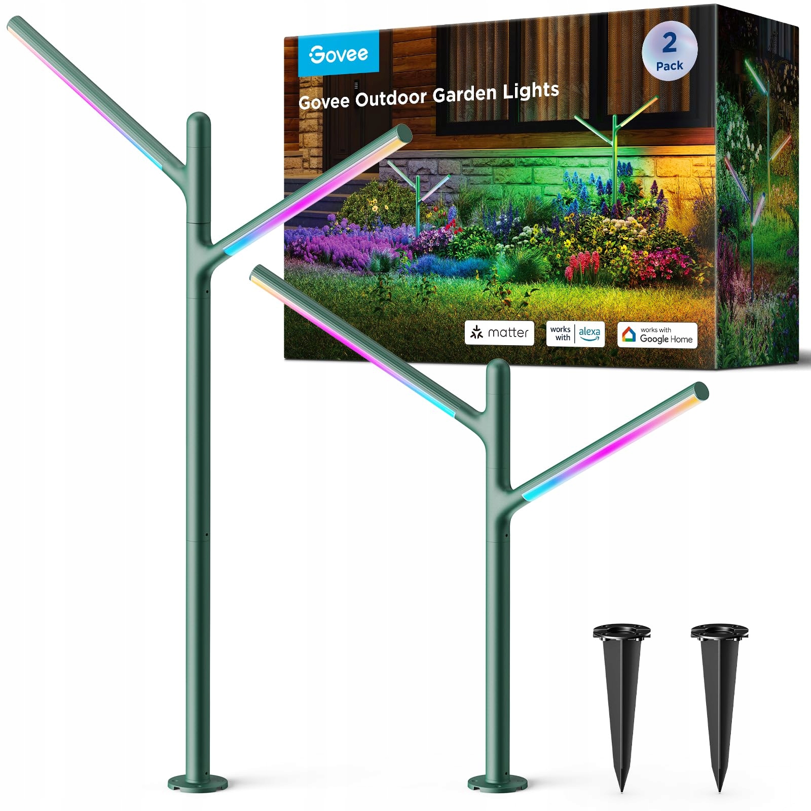 GOVEE LED Tuinlamp IP66 Waterdicht RGBWWIC 16M Kleuren 2 Stuks