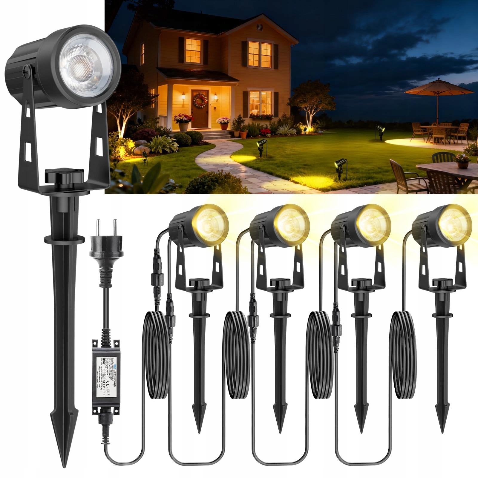 WOKWOYIO Set 4 LED Tuinspots 3000K 200lm IP65 Waterdicht