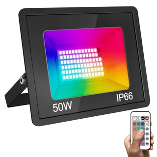 VIGHEP RGB LED Schijnwerper 50W Super Fel Afstandsbediening IP66