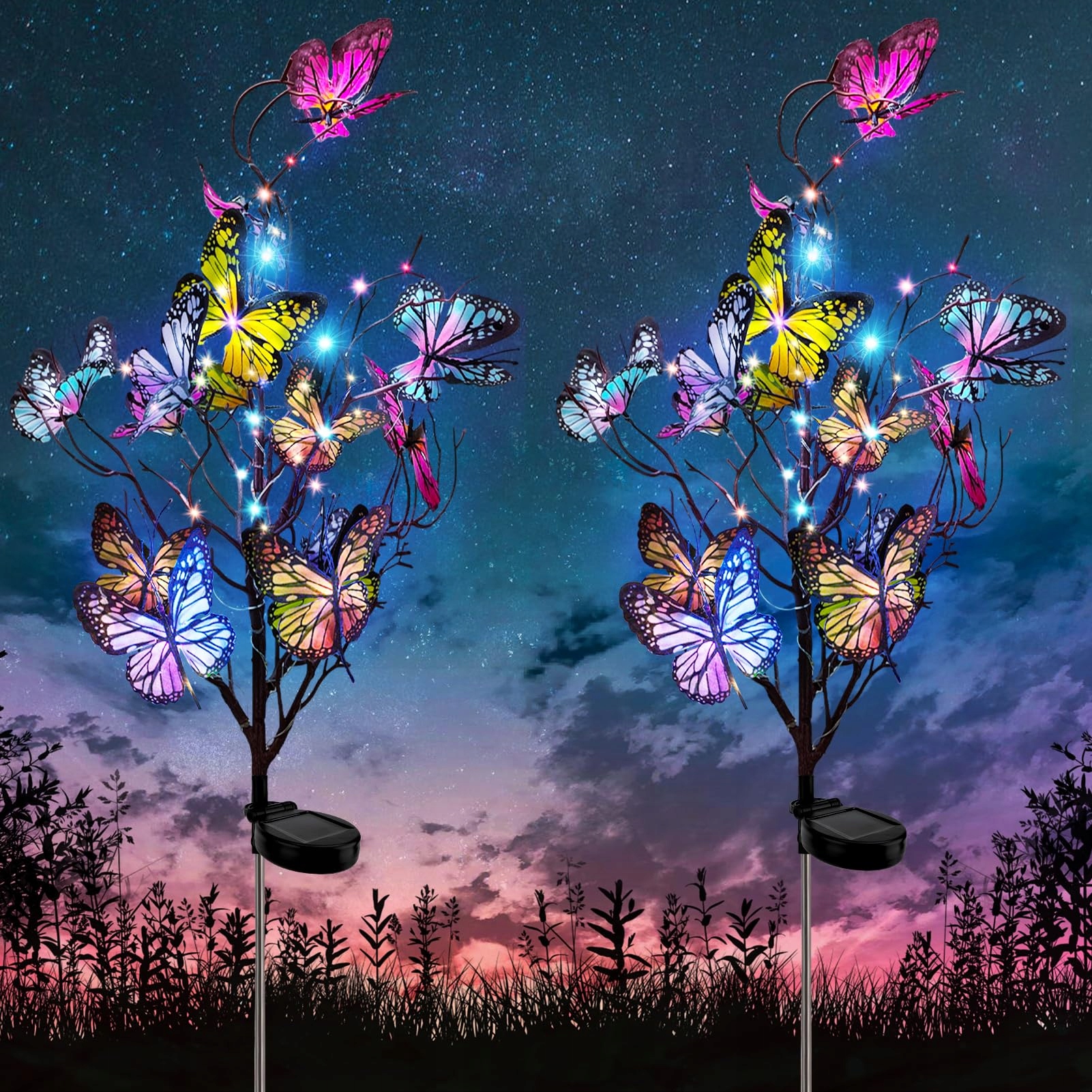 BEEDOVE Zonnelamp Vlinders 2 Stuks LED IP65