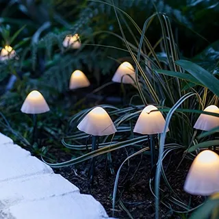 LIGHTS4FUN Solar Lichtketting Paddenstoel 12 LED Warmwit IP44