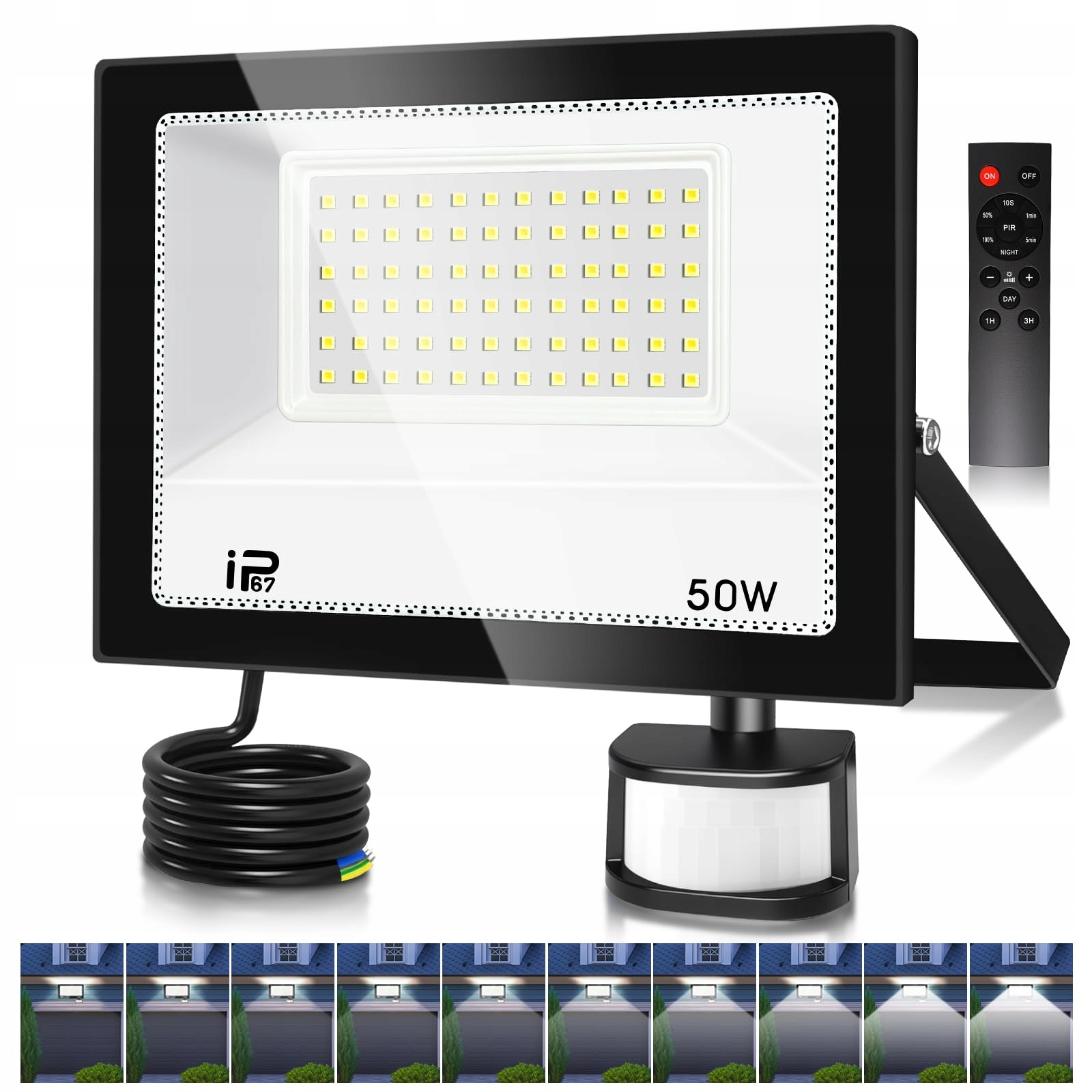 VRFMALIY LED Schijnwerper Bewegingsmelder 50W 5000LM Afstandsbediening IP67
