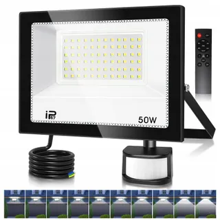 VRFMALIY LED Schijnwerper Bewegingsmelder 50W 5000LM Afstandsbediening IP67
