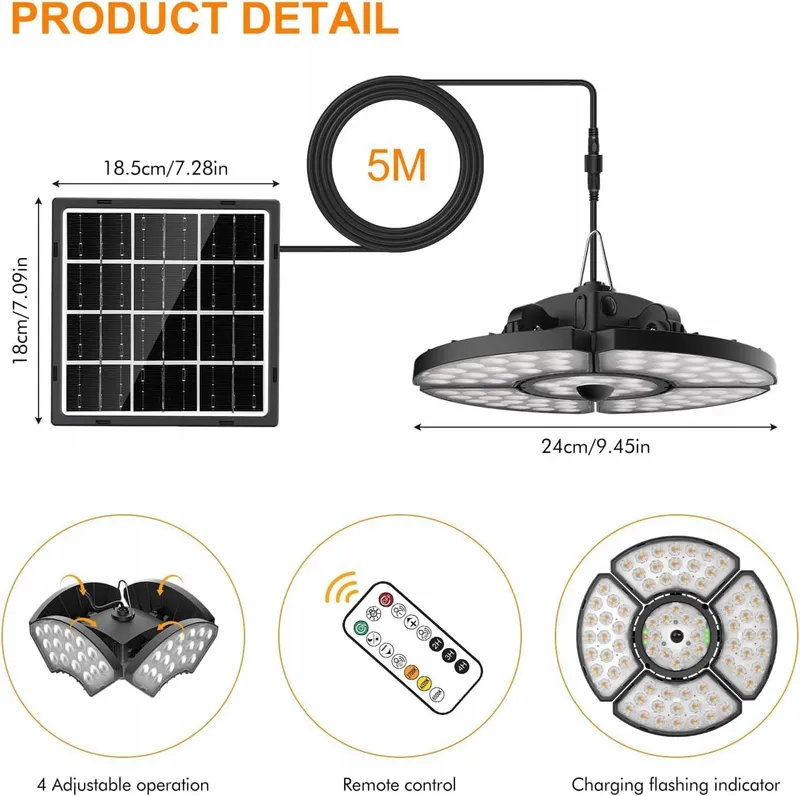 LINKE Solar Hanglamp Bewegingsmelder 76 LED Verstelbaar — foto 6