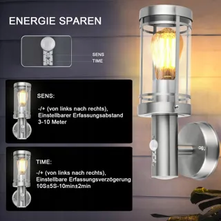 QFZWJ Buitenlamp Bewegingsmelder RVS IP44 E27 — miniatuur 3