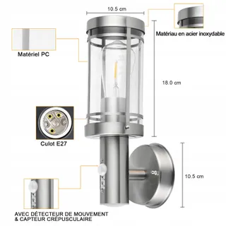 QFZWJ Buitenlamp Bewegingsmelder RVS IP44 E27 — miniatuur 5