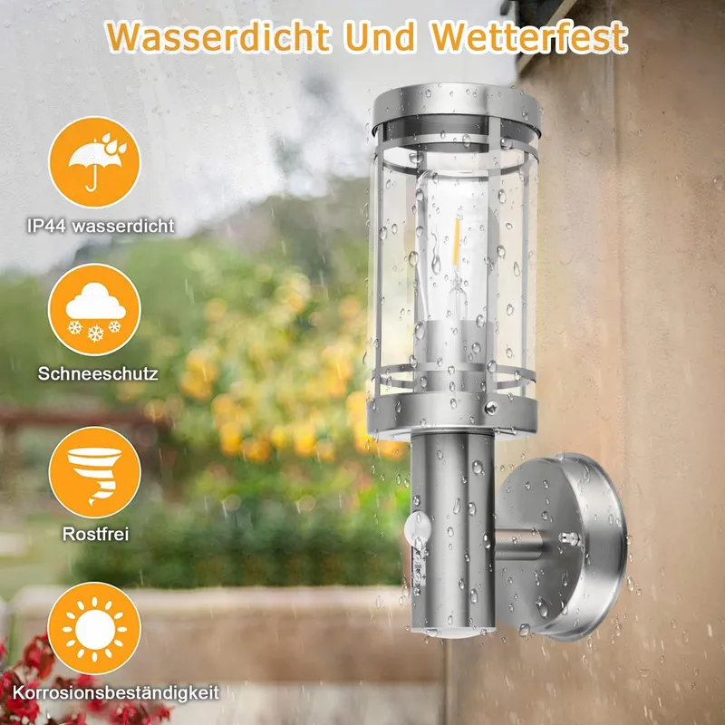 QFZWJ Buitenlamp Bewegingsmelder RVS IP44 E27 — foto 4
