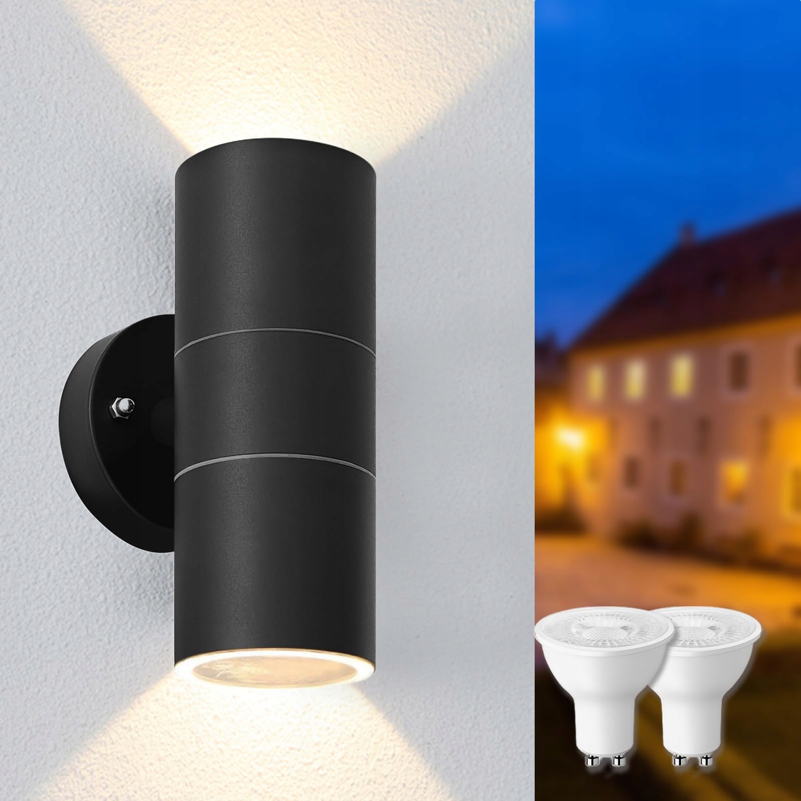 MIZLAY Wandlamp Binnen Buiten 2x5W GU10 IP44 Zwart