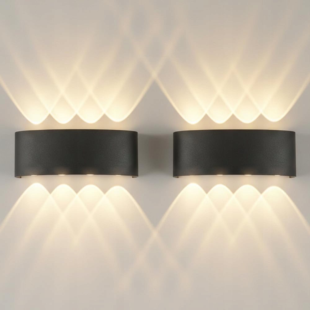 YICALE Set 2 LED Wandlamp Zwart 8W 3000K IP65