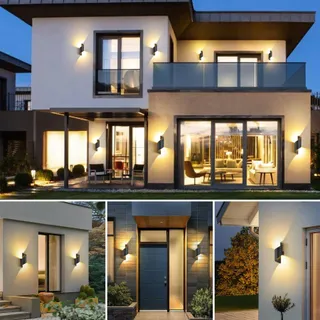 SANSHI Moderne LED Buitenwandlamp 10W IP65 Warmwit Zwart — miniatuur 2