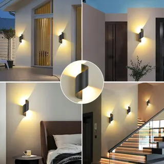SANSHI Moderne LED Buitenwandlamp 10W IP65 Warmwit Zwart — miniatuur 5