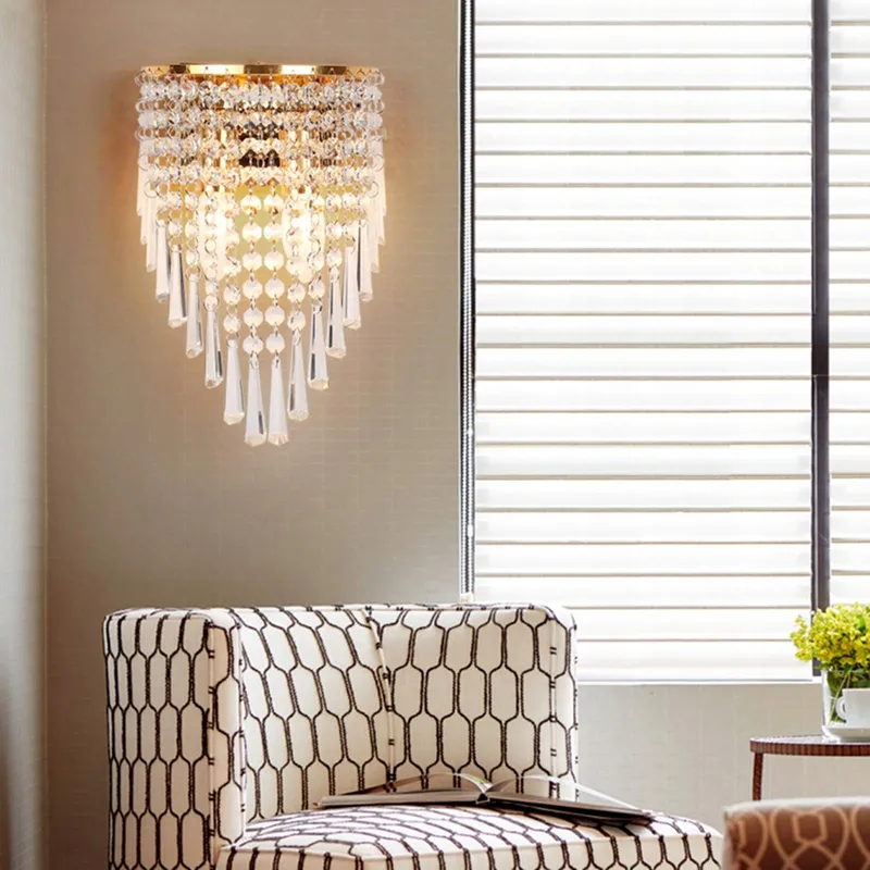 HJXDTECH Kristallen Wandlamp Goud 18x28cm — foto 7