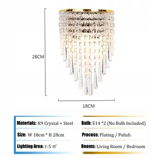 HJXDTECH Kristallen Wandlamp Goud 18x28cm — miniatuur 2