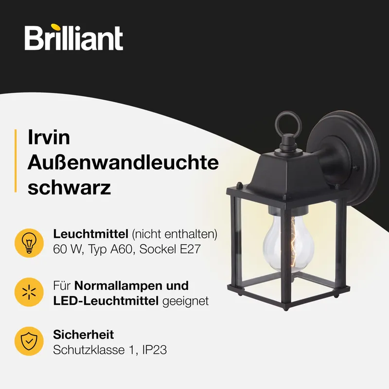 BRILLIANT Irvin Buitenwandlamp Zwart IP23 E27 LED — foto 2