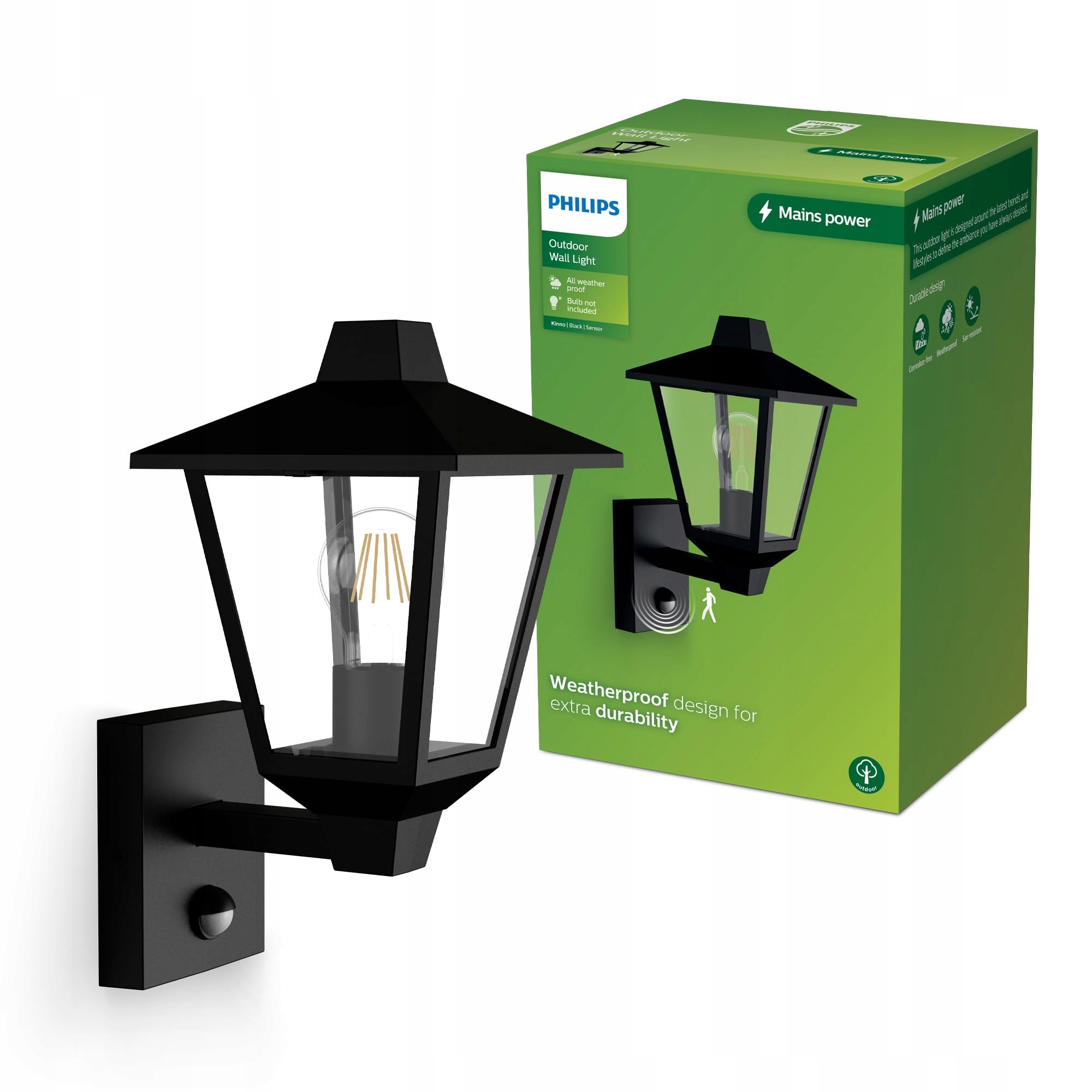 PHILIPS Kinno Buitenwandlamp Bewegingsmelder E27 25W Zwart