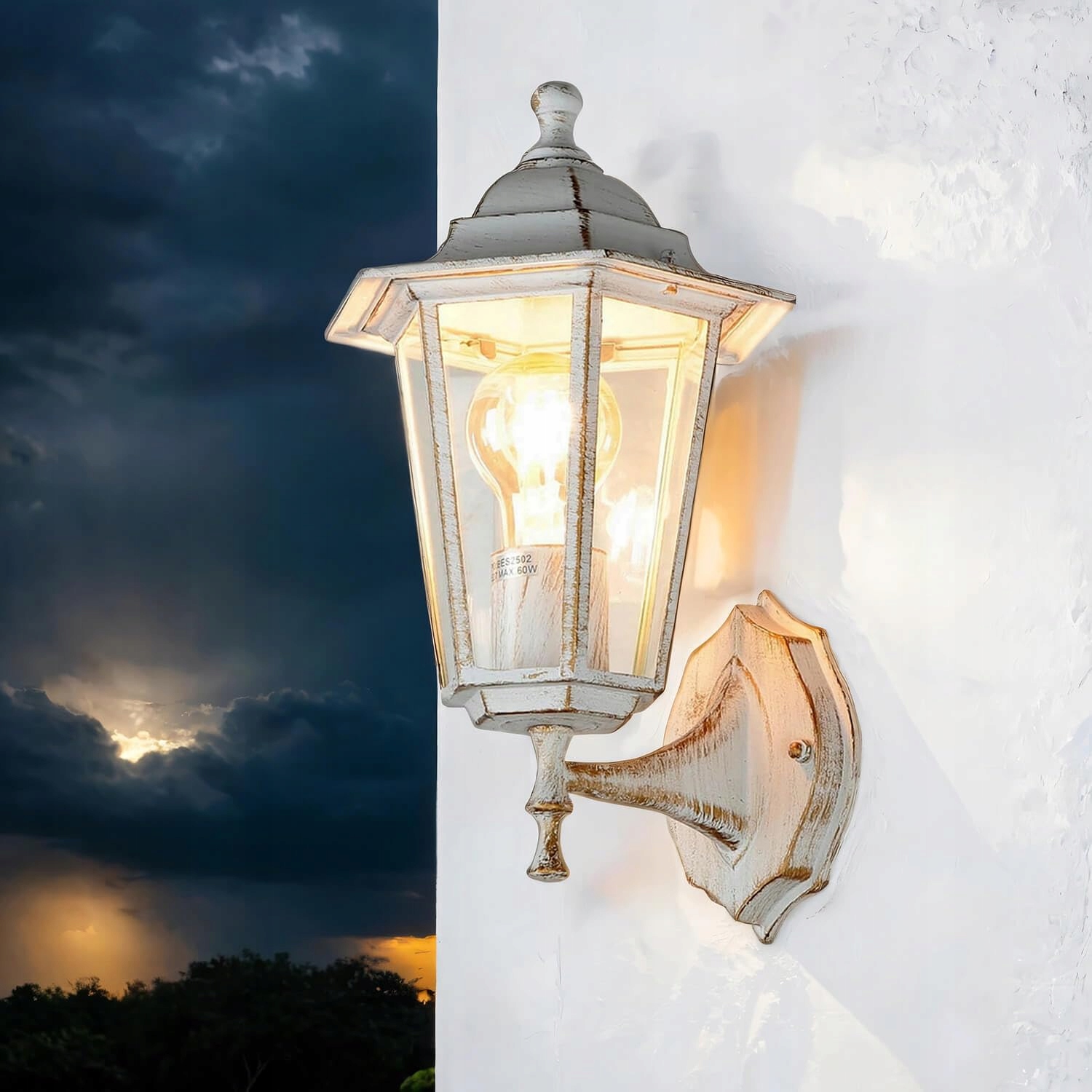 LICHT-ERLEBNISSE Buitenwandlamp Wit Goud E27 IP43 36cm Rustiek