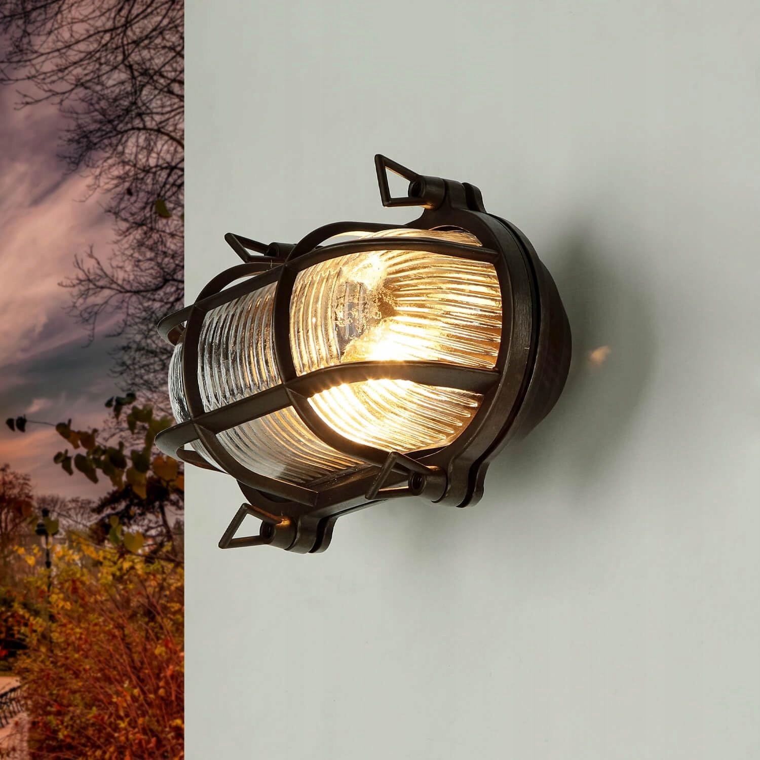 LICHT-ERLEBNISSE SKIATHOS Buitenwandlamp Messing Glas Zwart Antiek