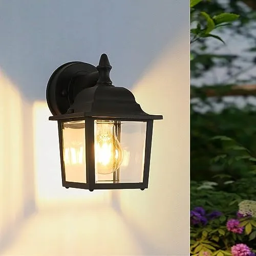 COMELY Buitenwandlamp Glazen Kap Zwart E27 21cm — foto 1
