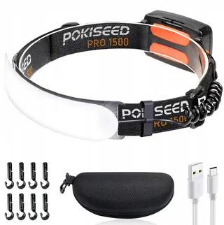 POKISEED LED Hoofdlamp 1500lm USB-C 5000mAh 230° IPX6 Waterdicht