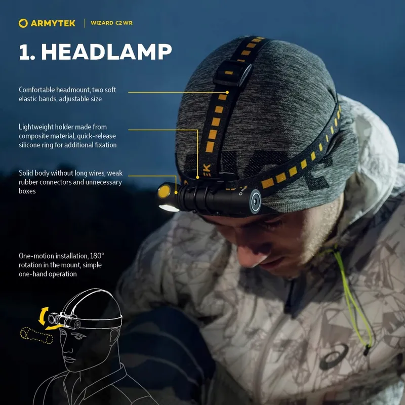 ARMYTEK Wizard C2 WR USB Zaklamp Warmwit Rood Licht — foto 3