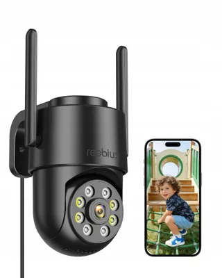 REOBIUX Buitencamera 2K WiFi 2.4GHz Kleur Nachtzicht IP66 Zwart