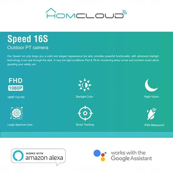 HOMCLOUD WiFi Speed 16T Camera 2K 360° Kleur Nachtzicht IP65 Alexa — foto 5