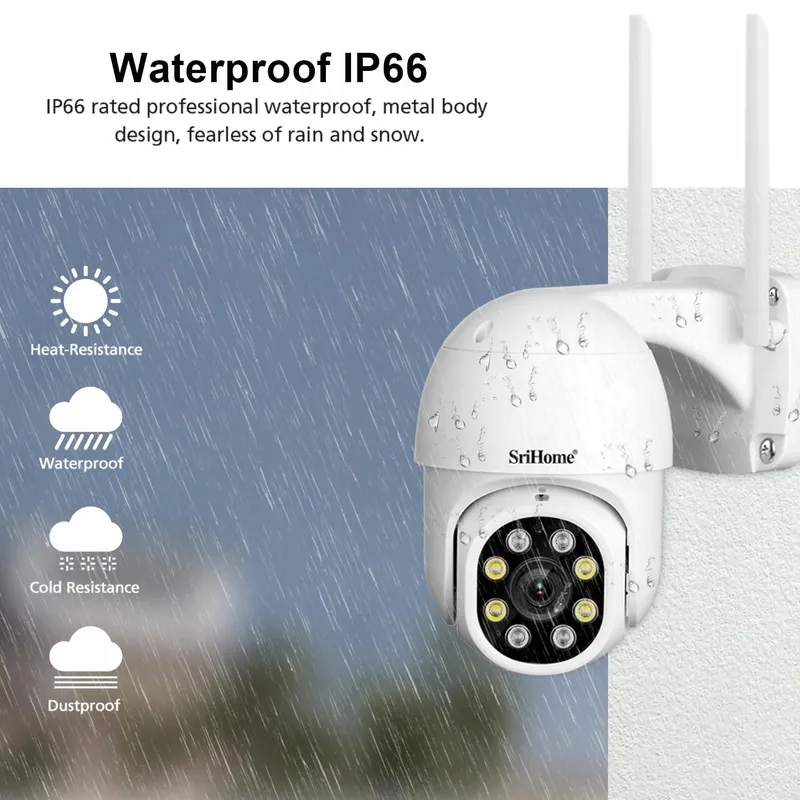 SRIHOME Buitencamera WiFi 1080P IP66 Nachtzicht 2-weg Audio — foto 9