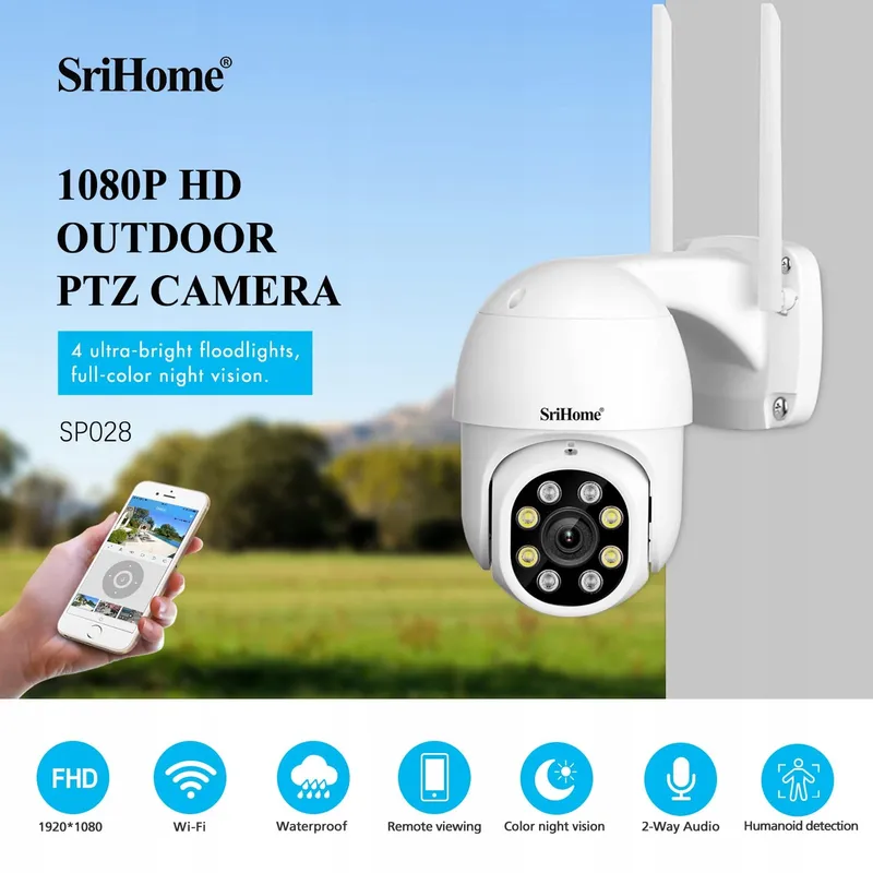 SRIHOME Buitencamera WiFi 1080P IP66 Nachtzicht 2-weg Audio — foto 2