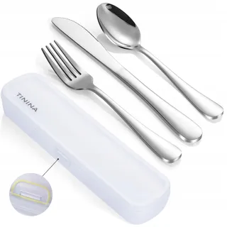 CAMPING Bestekset 4-delig Roestvrij Staal Etui Outdoor Zilver