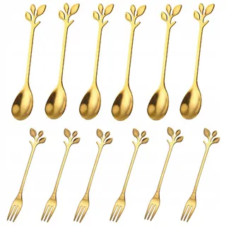 GOLDEN EDELSTAHL Bestekset 12-delig Theelepels Vorkjes Dessert