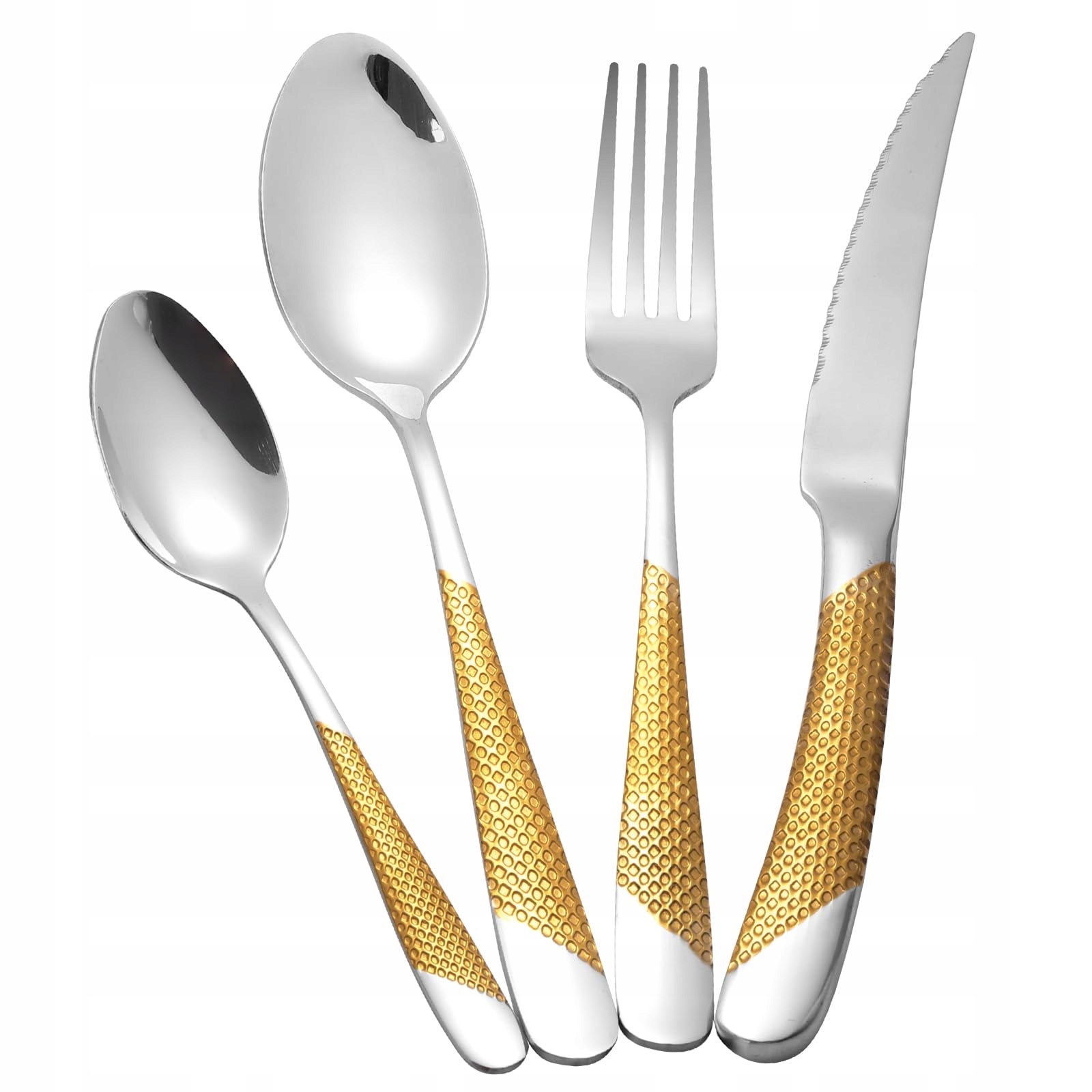 LBCIUCWS Gehamerde Bestekset 24-delig 18/10 6 Personen Goud Zilver