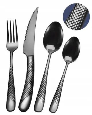 SHEUMNT Bestekset Zwart 24-delig Gehamerd 6 Personen