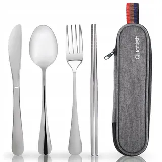 QUATISH Campingbestek 5-delig Roestvrij Staal Etui Outdoor