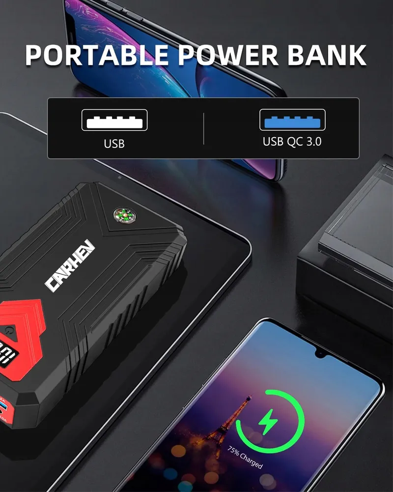 CARHEV Starthulp Powerbank 4000A Auto 8L Benzine Diesel USB LED — foto 5
