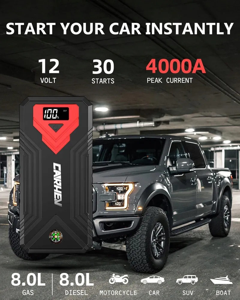 CARHEV Starthulp Powerbank 4000A Auto 8L Benzine Diesel USB LED — foto 2
