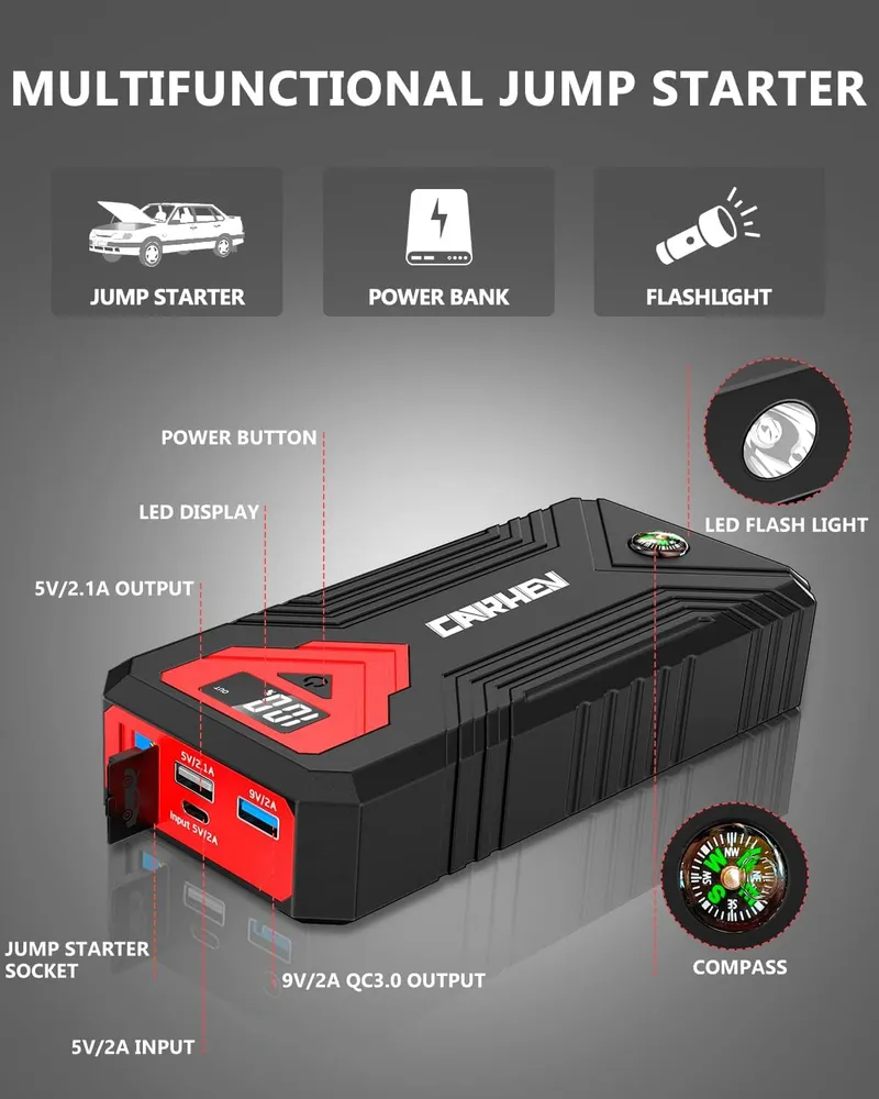 CARHEV Starthulp Powerbank 4000A Auto 8L Benzine Diesel USB LED — foto 3