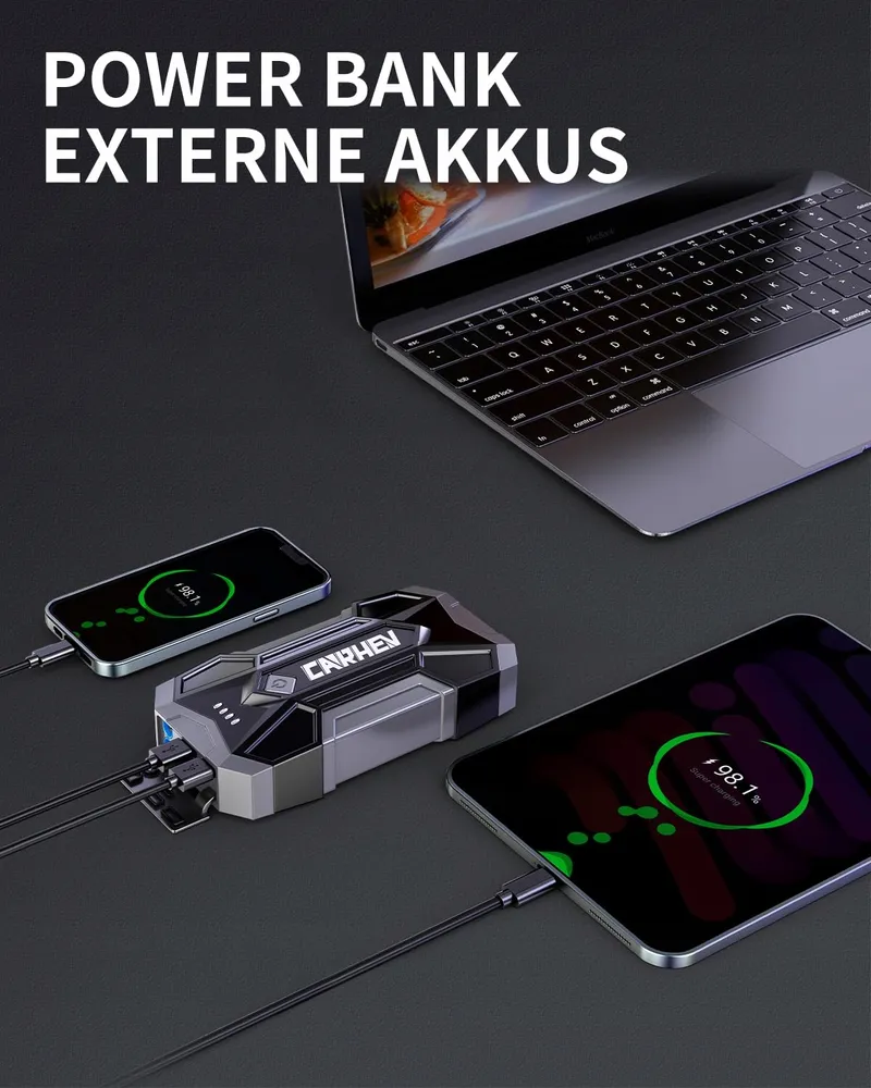 CARHEV Starthulp Powerbank 4500A 8L Benzine 8L Diesel LED USB — foto 4