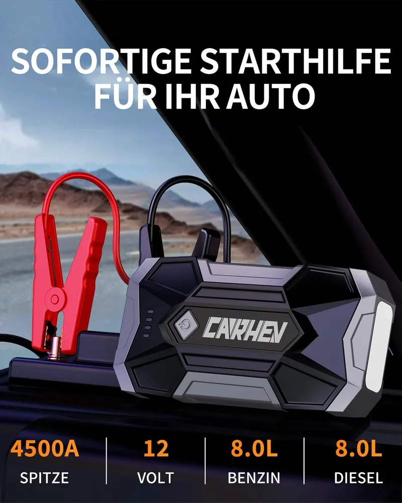 CARHEV Starthulp Powerbank 4500A 8L Benzine 8L Diesel LED USB — foto 2