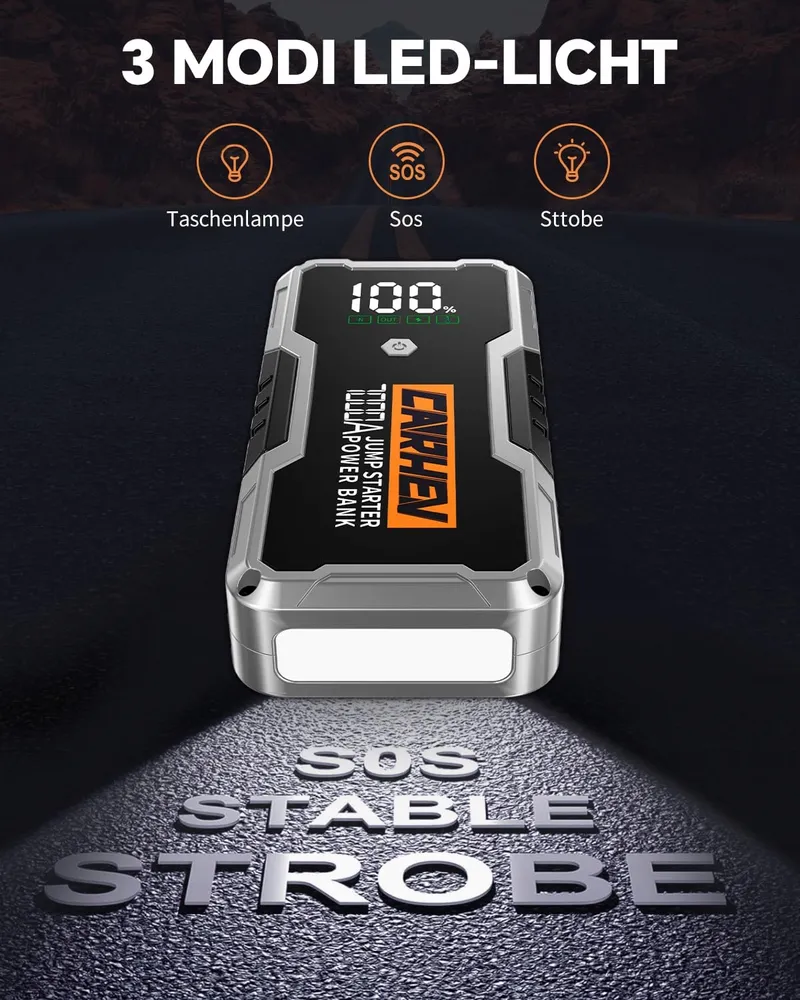 CARHEV Starthulp Powerbank 7000A 12V 10L Benzine 10L Diesel LED — foto 4