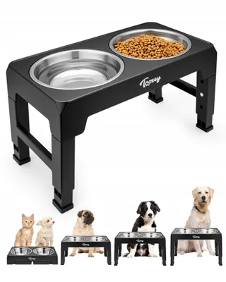 TOOZEY Verstelbare Voerstation Honden 2x 1200ml Roestvrij Staal