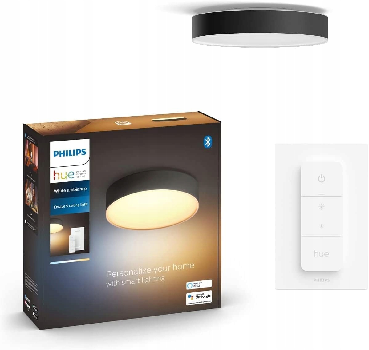 PHILIPS Hue White Ambiance Plafondlamp Zwart 2400lm Dimmer