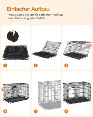 FEANDREA Hondenbench Inklapbaar 2 Deuren Kunststof Schaal 61x43x50cm Zwart — miniatuur 8